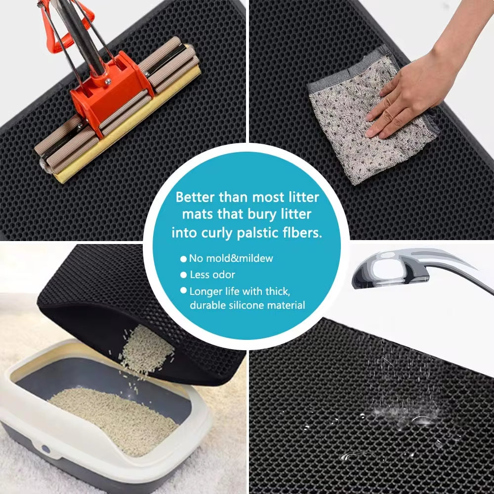 Waterproof Honeycomb Cat Litter Mat - Double Layer Skidproof EVA Design for Easy Clean-Up